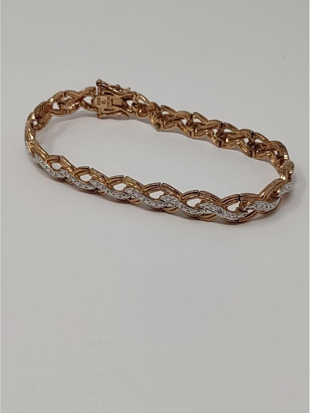 Ross Simons 925 Silver Gold Tone Pavé CZ X Link Bracelet